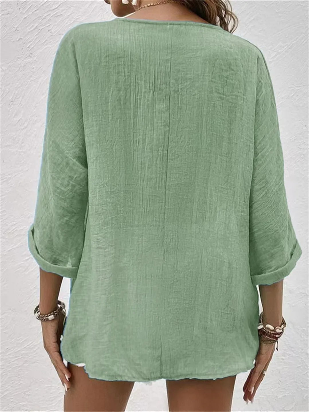 V-Neck Button-Down Long Sleeve Blouse for Women