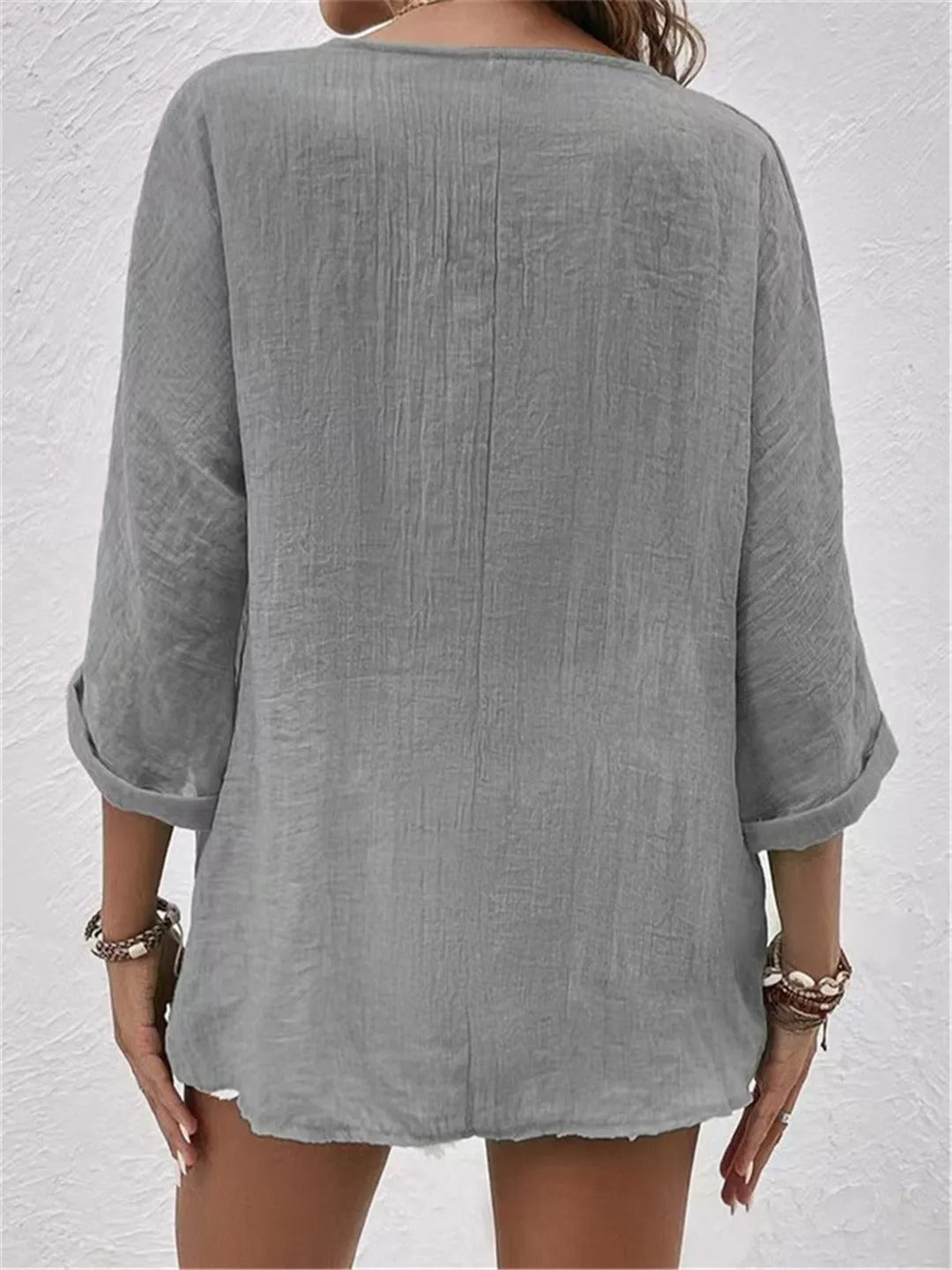 V-Neck Button-Down Long Sleeve Blouse for Women