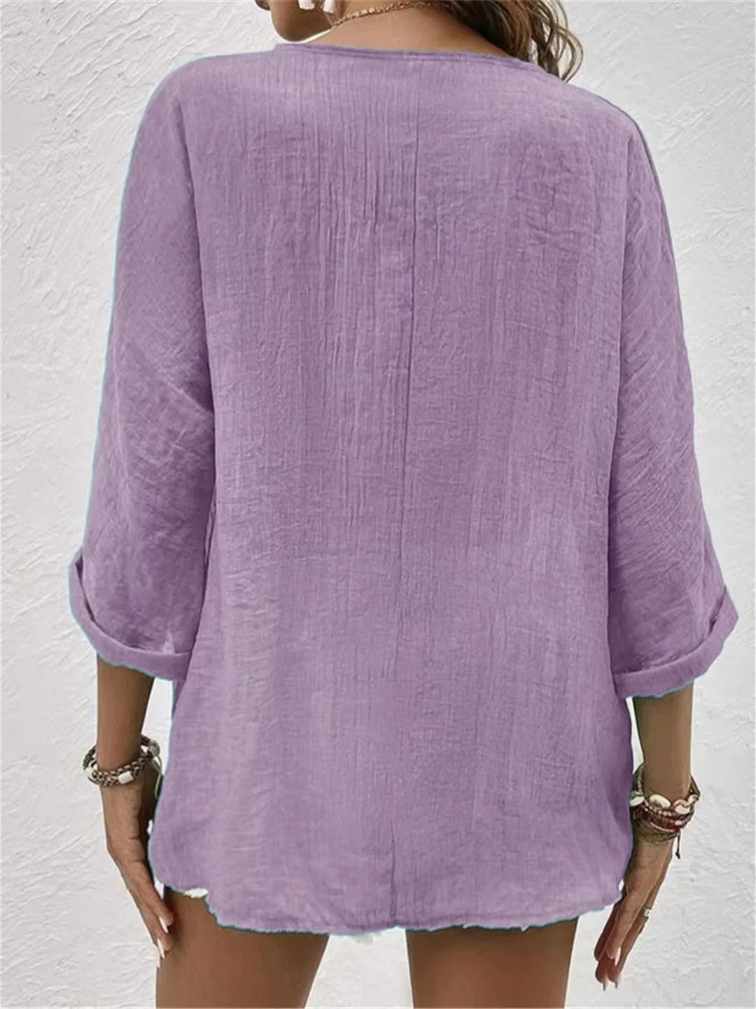 V-Neck Button-Down Long Sleeve Blouse for Women