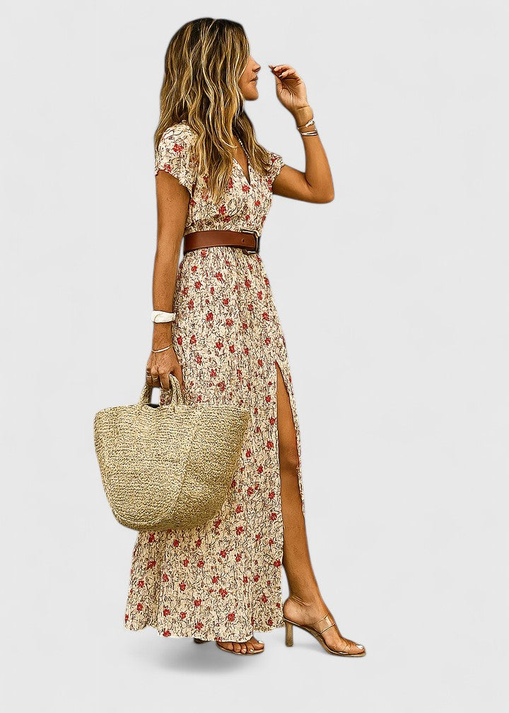 Printed Maxi Dress with Belt for Women