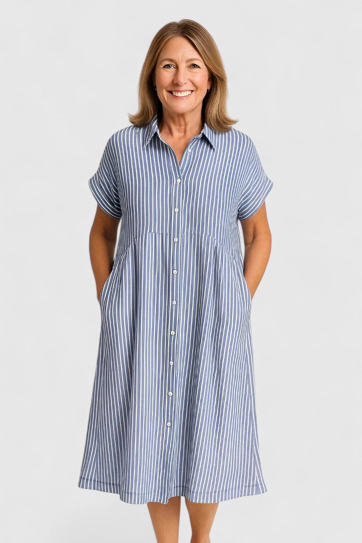 Striped Short Sleeve Shirt Dress for Women