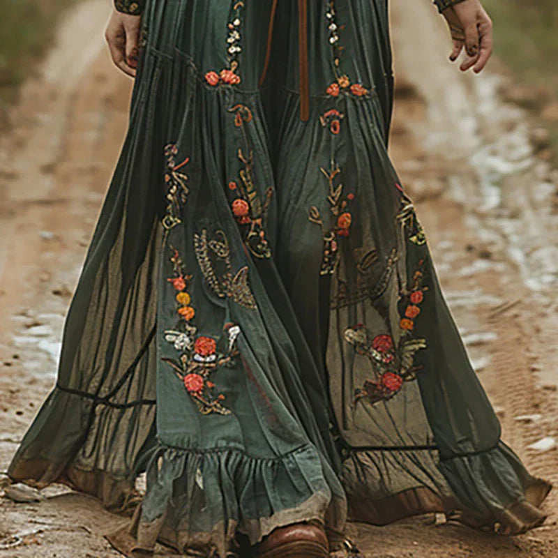 Embroidered V-Neck Maxi Dress for Women