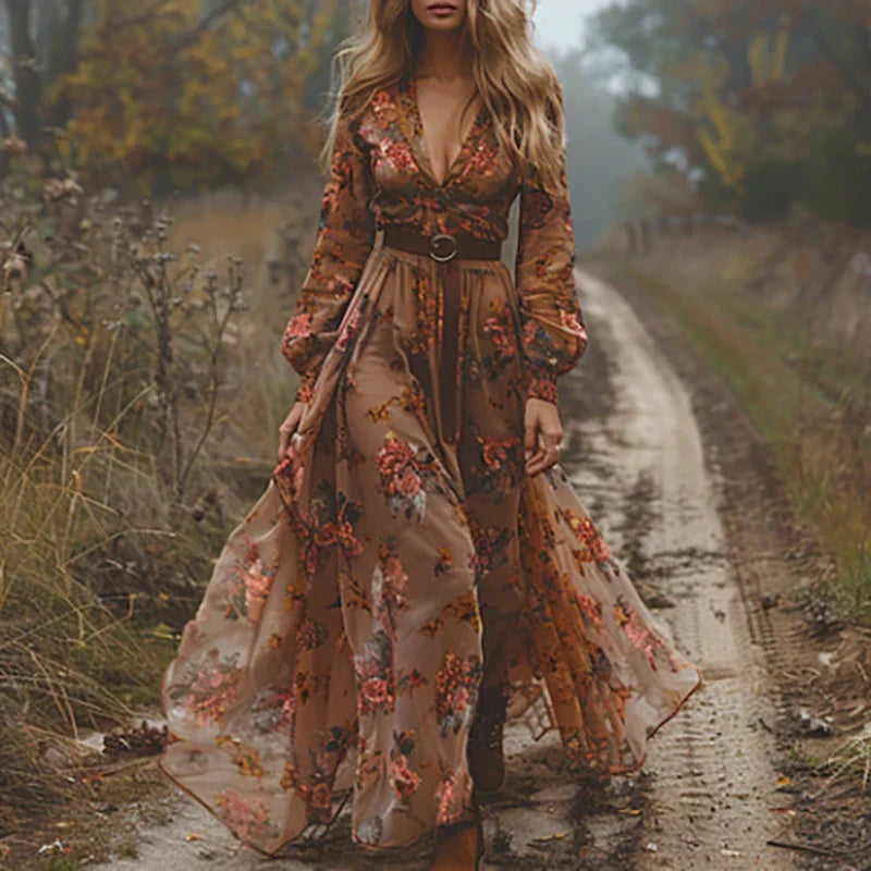 Embroidered V-Neck Maxi Dress for Women