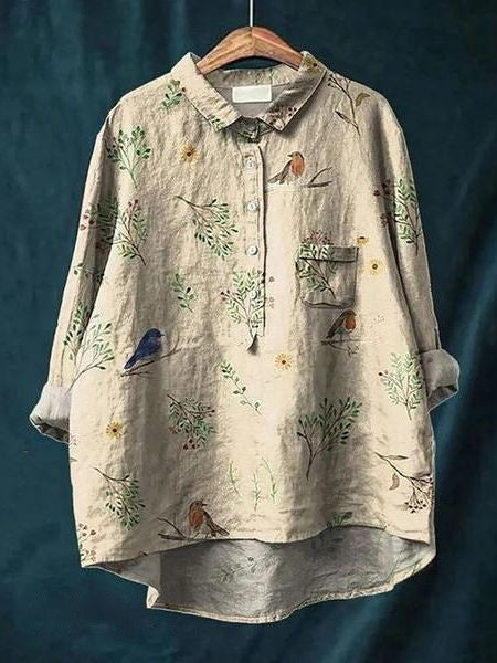 Oversized Button-Down Floral Blouse for Women