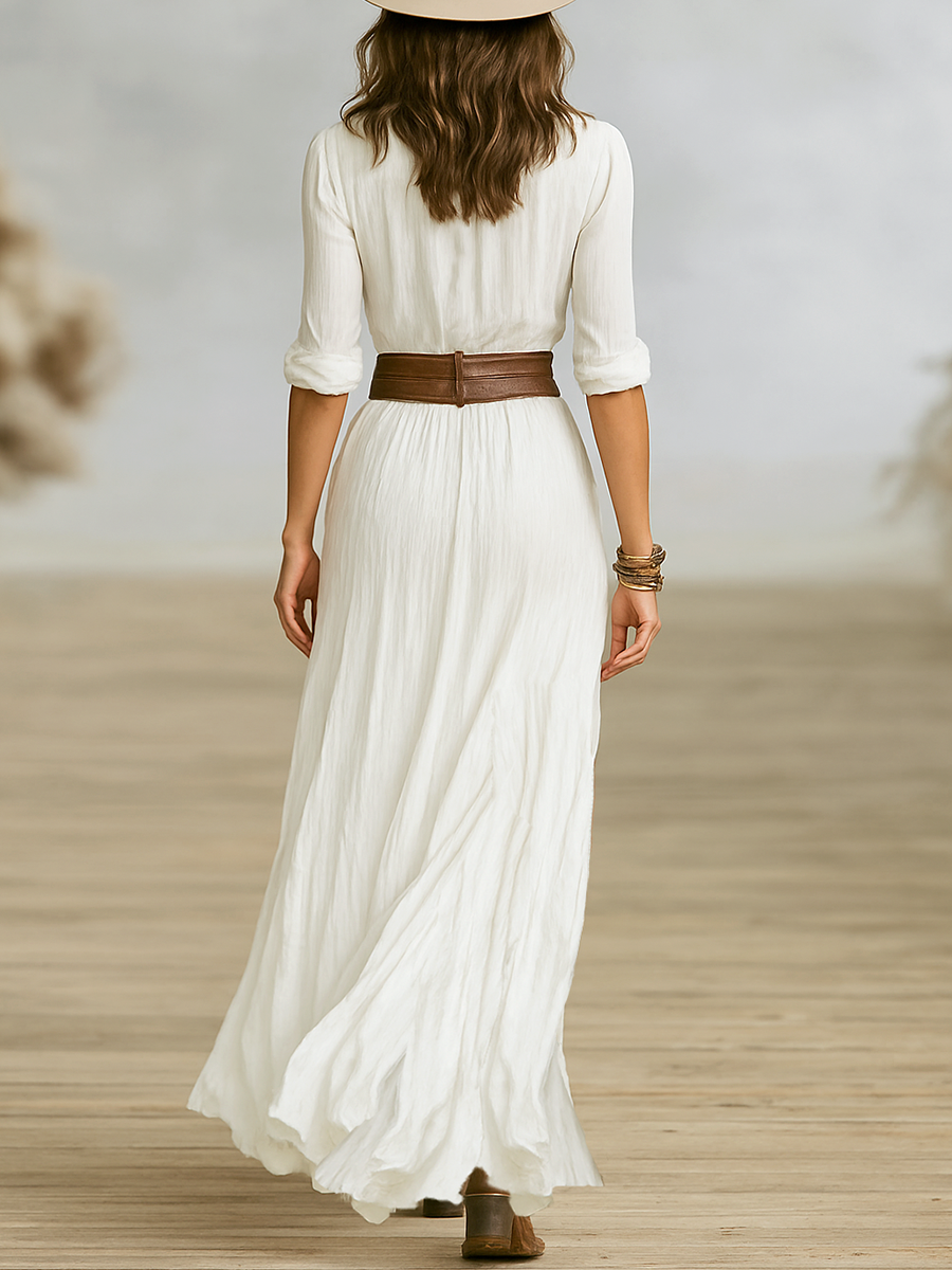 Button-Front Belted Maxi Dress for Women
