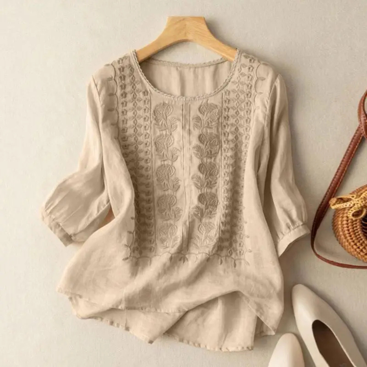 Cotton Embroidered 3/4 Sleeve Blouse for Women