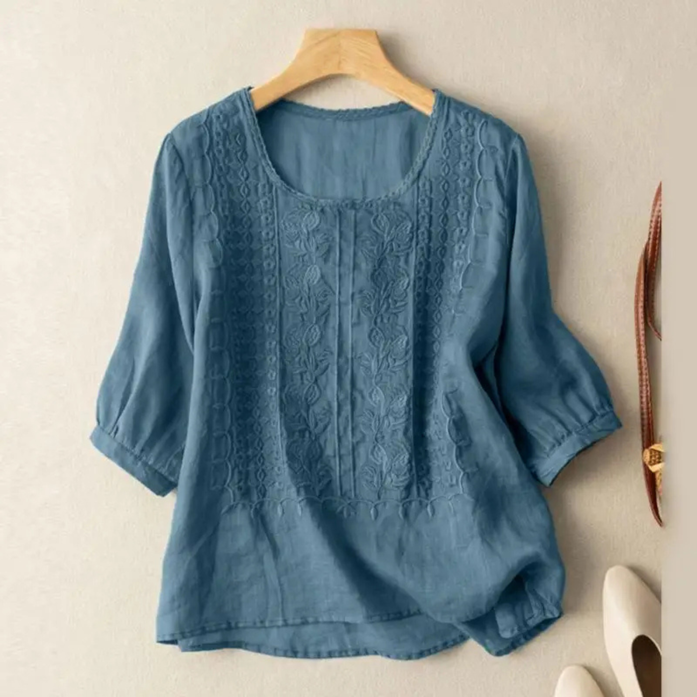 Cotton Embroidered 3/4 Sleeve Blouse for Women
