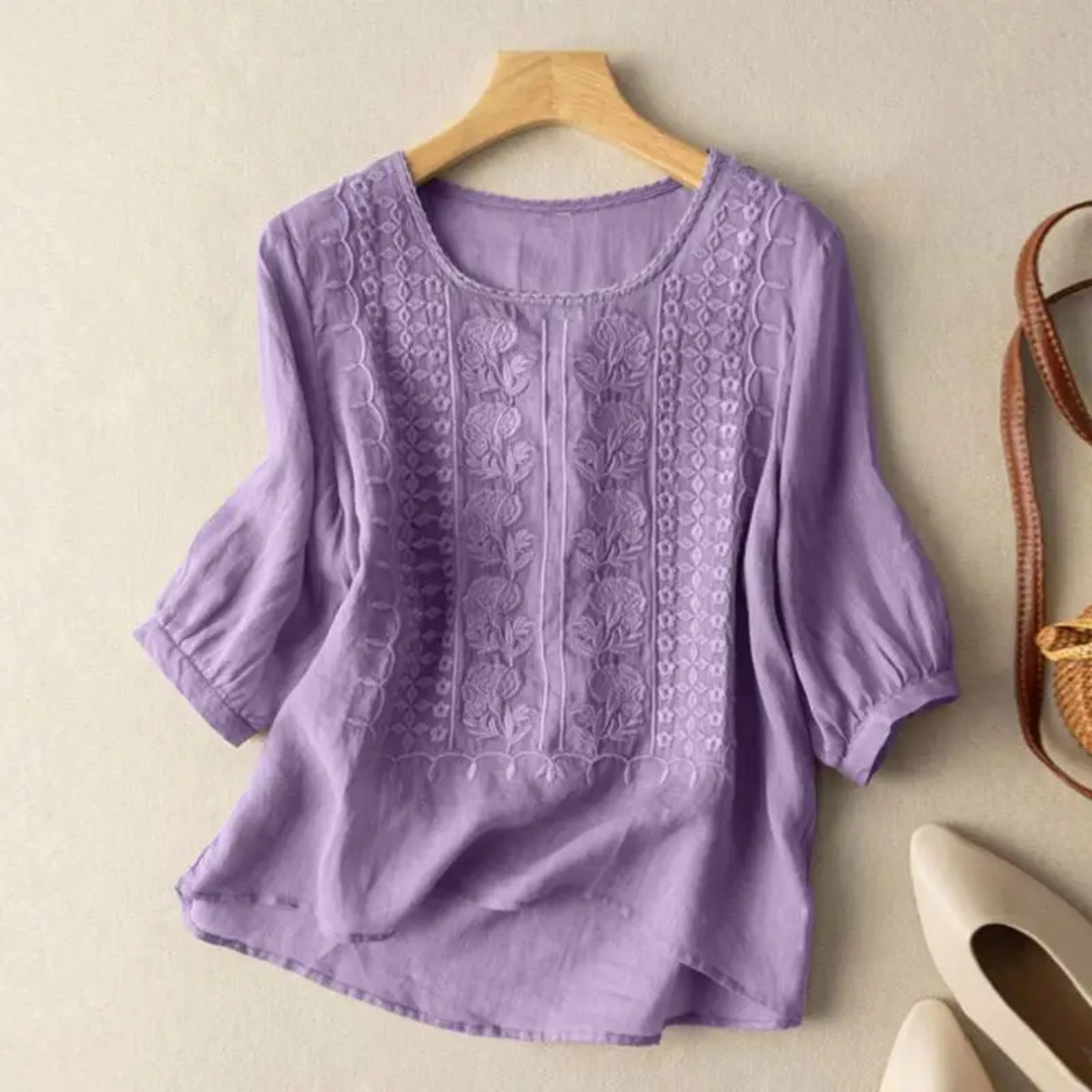 Cotton Embroidered 3/4 Sleeve Blouse for Women