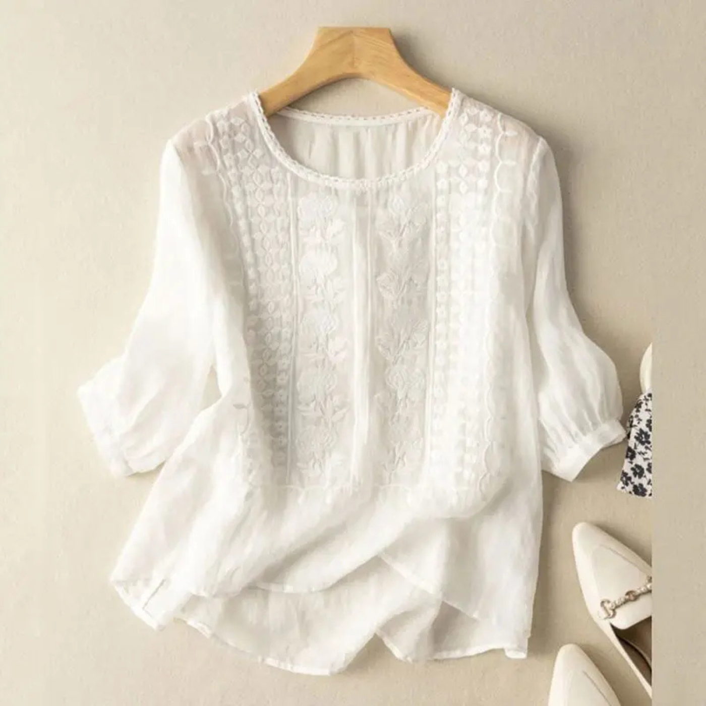 Cotton Embroidered 3/4 Sleeve Blouse for Women