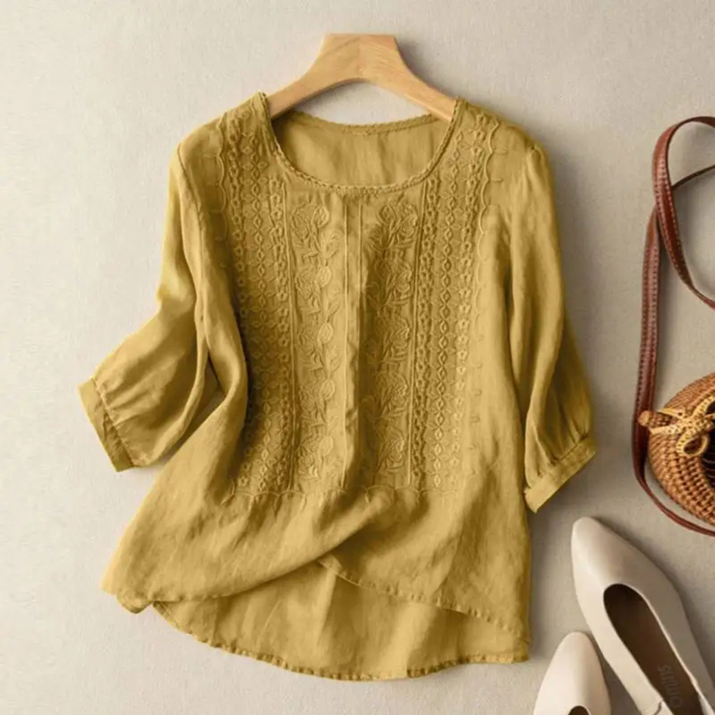 Cotton Embroidered 3/4 Sleeve Blouse for Women