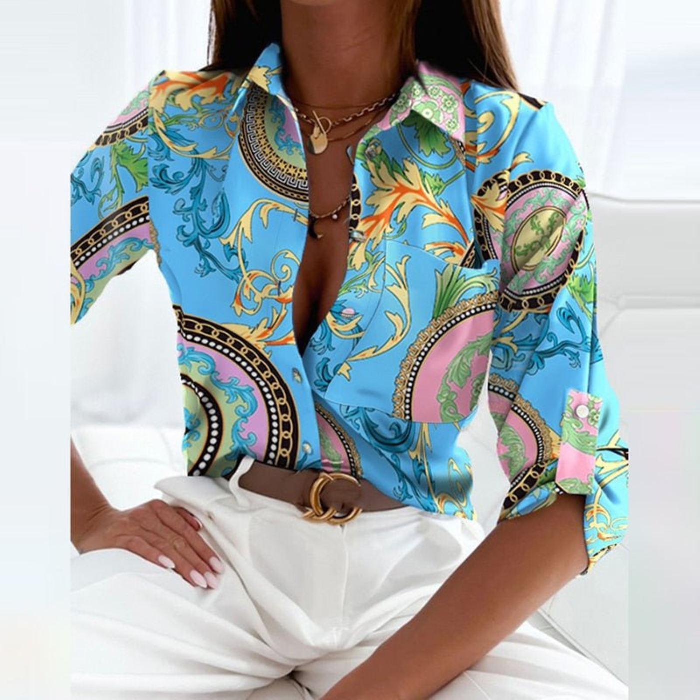 Striped Button-Down Blouse for Women