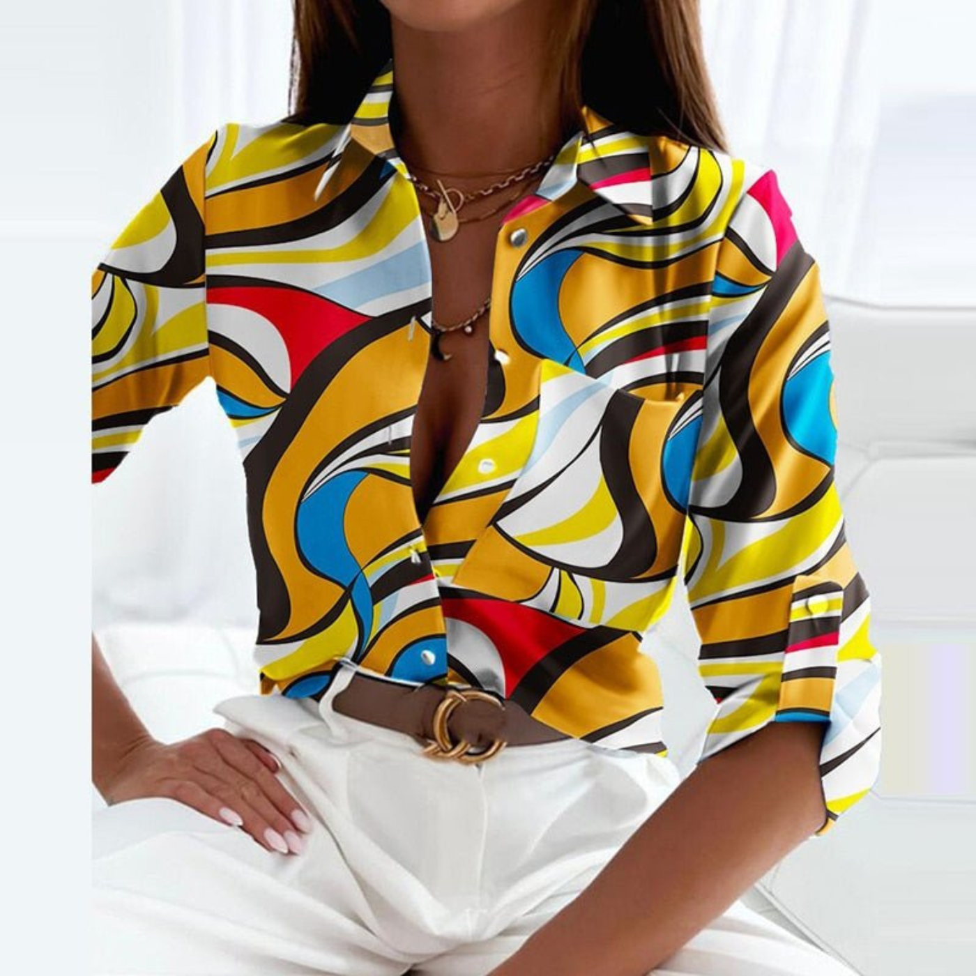 Striped Button-Down Blouse for Women