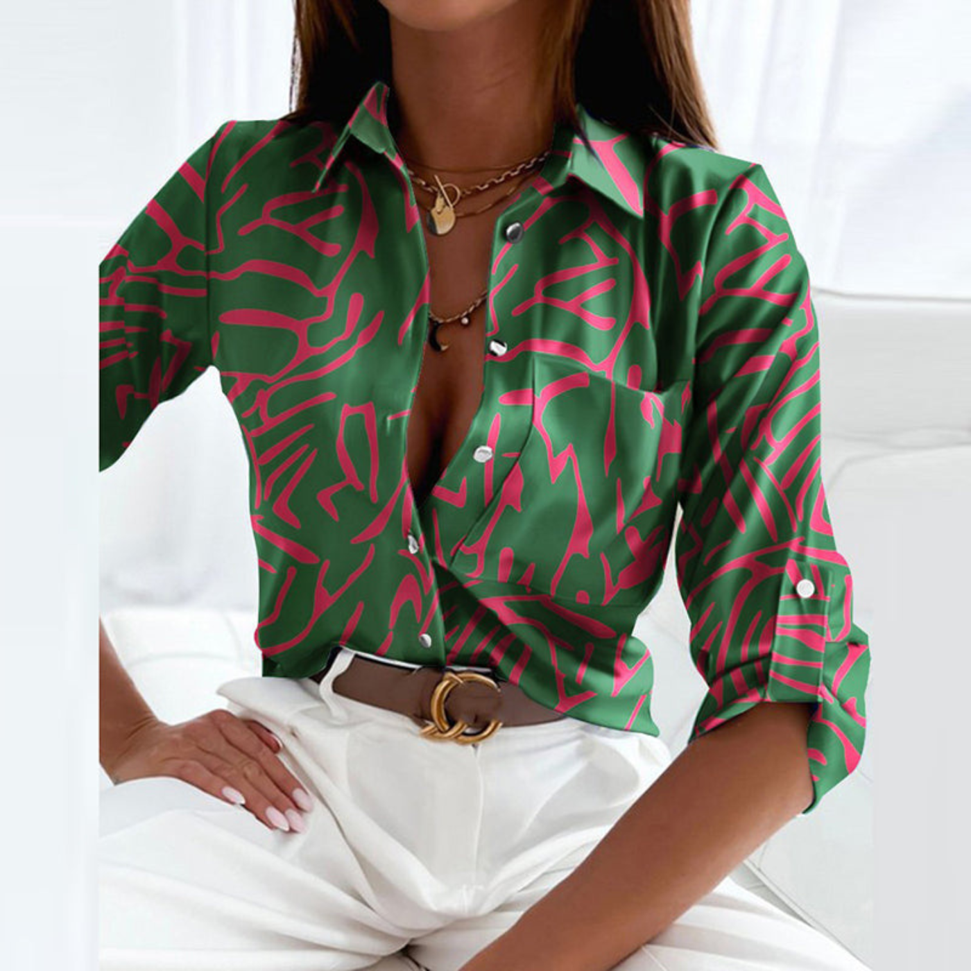 Striped Button-Down Blouse for Women