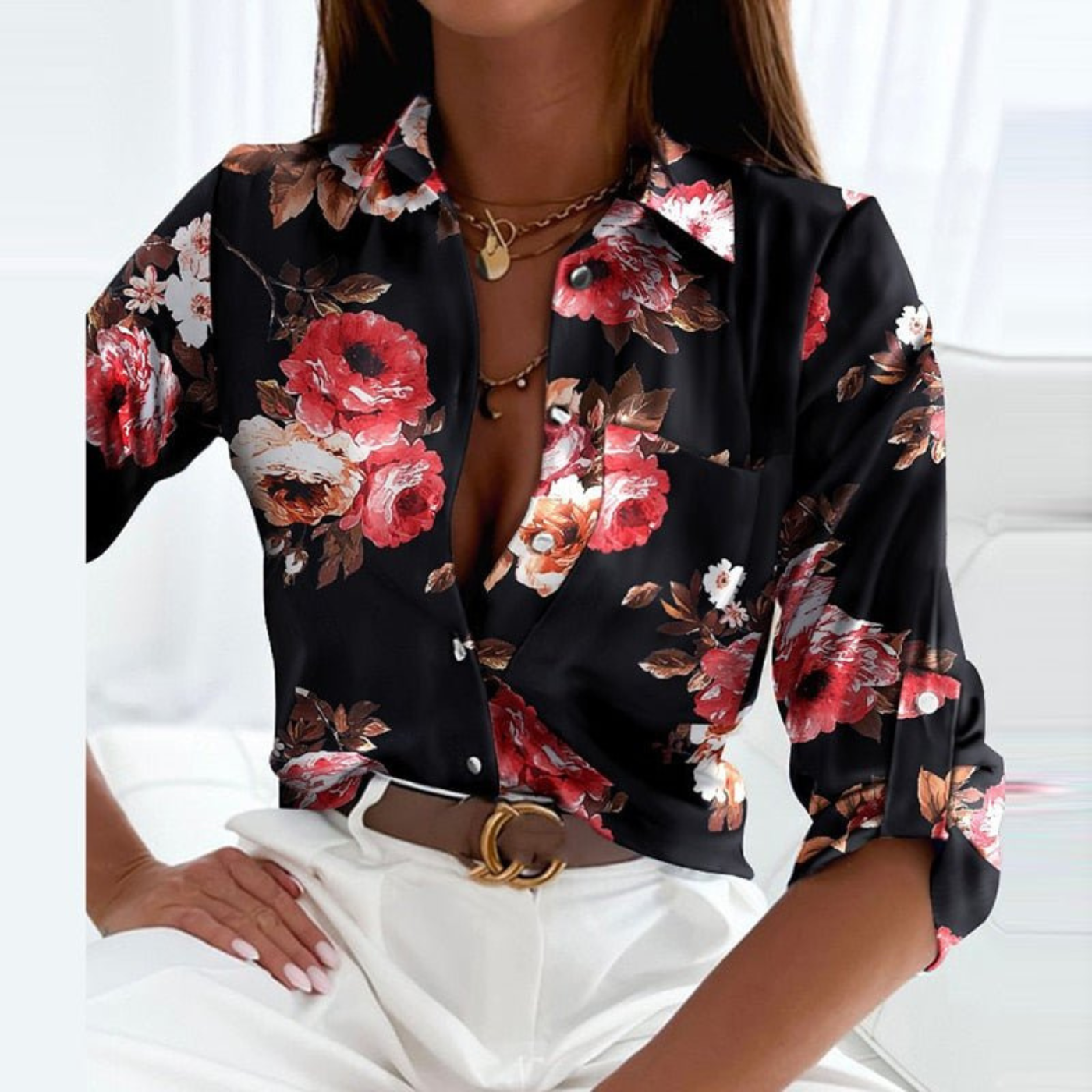 Striped Button-Down Blouse for Women