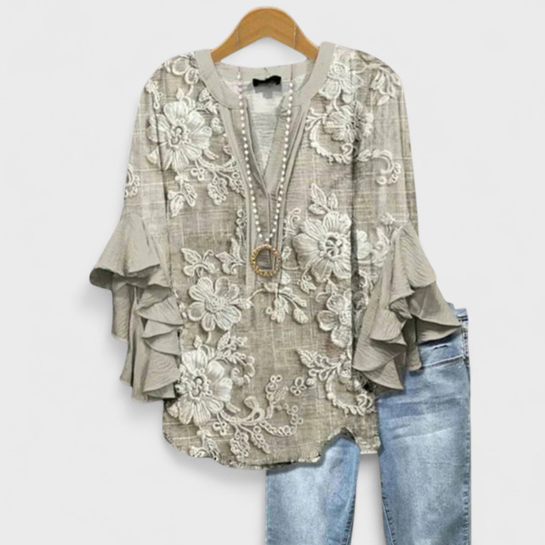 V-Neck Ruffle Sleeve Blouse for Women