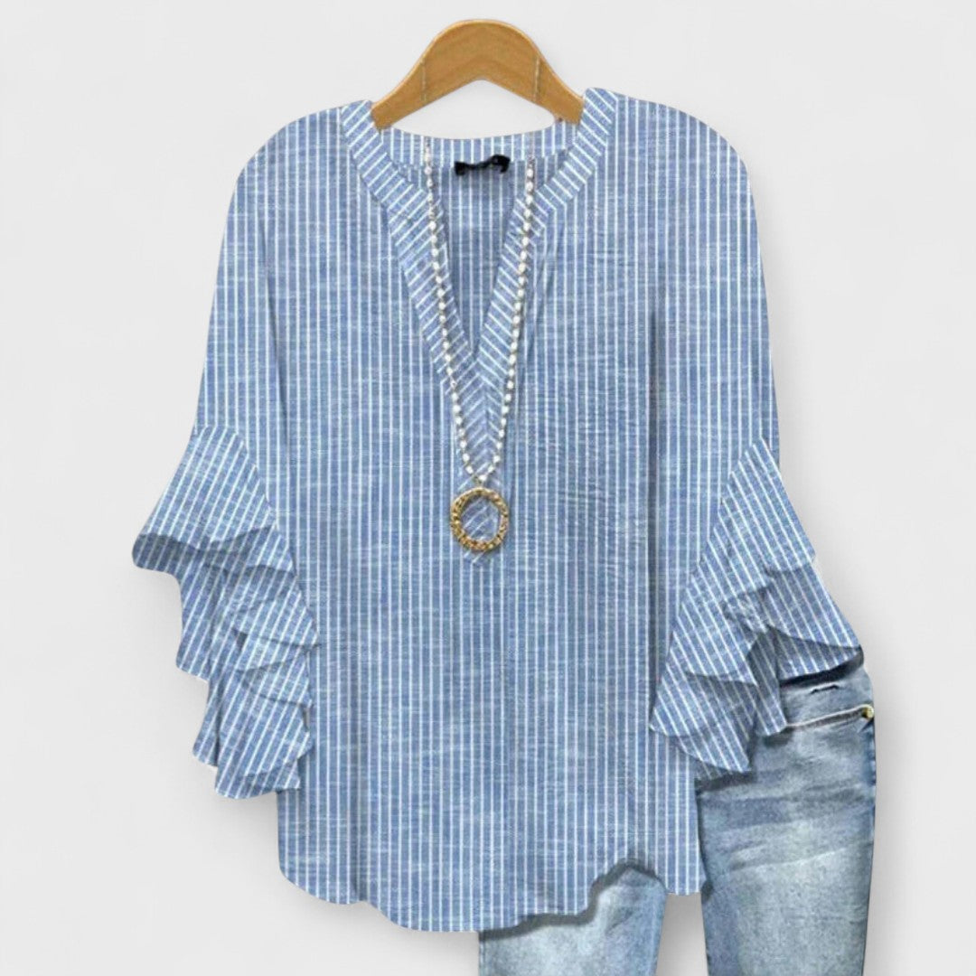 V-Neck Ruffle Sleeve Blouse for Women