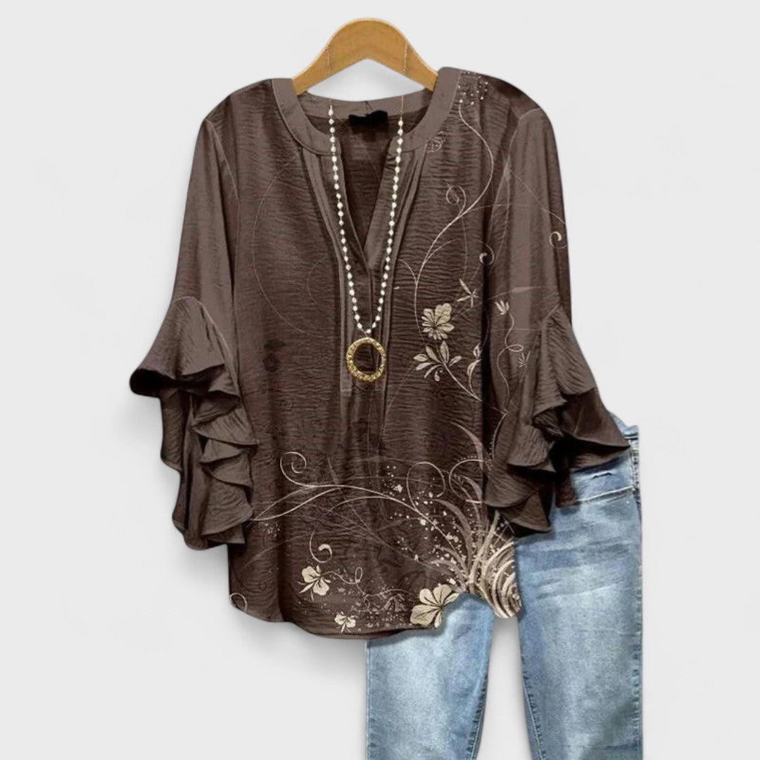 V-Neck Ruffle Sleeve Blouse for Women