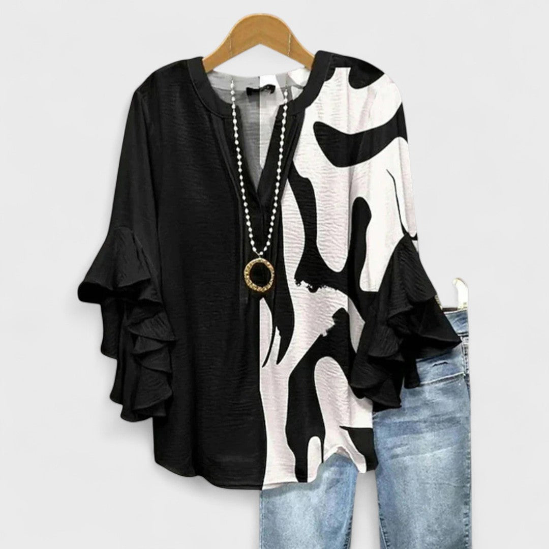 V-Neck Ruffle Sleeve Blouse for Women