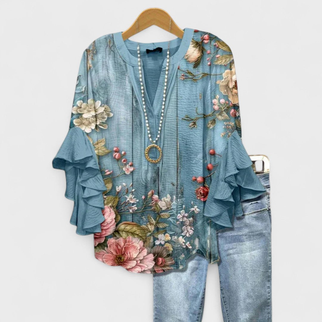 V-Neck Ruffle Sleeve Blouse for Women