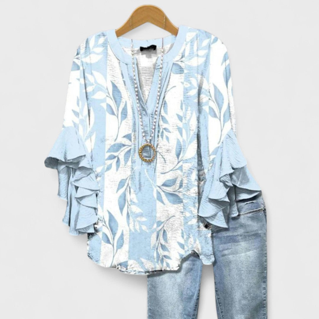 V-Neck Ruffle Sleeve Blouse for Women
