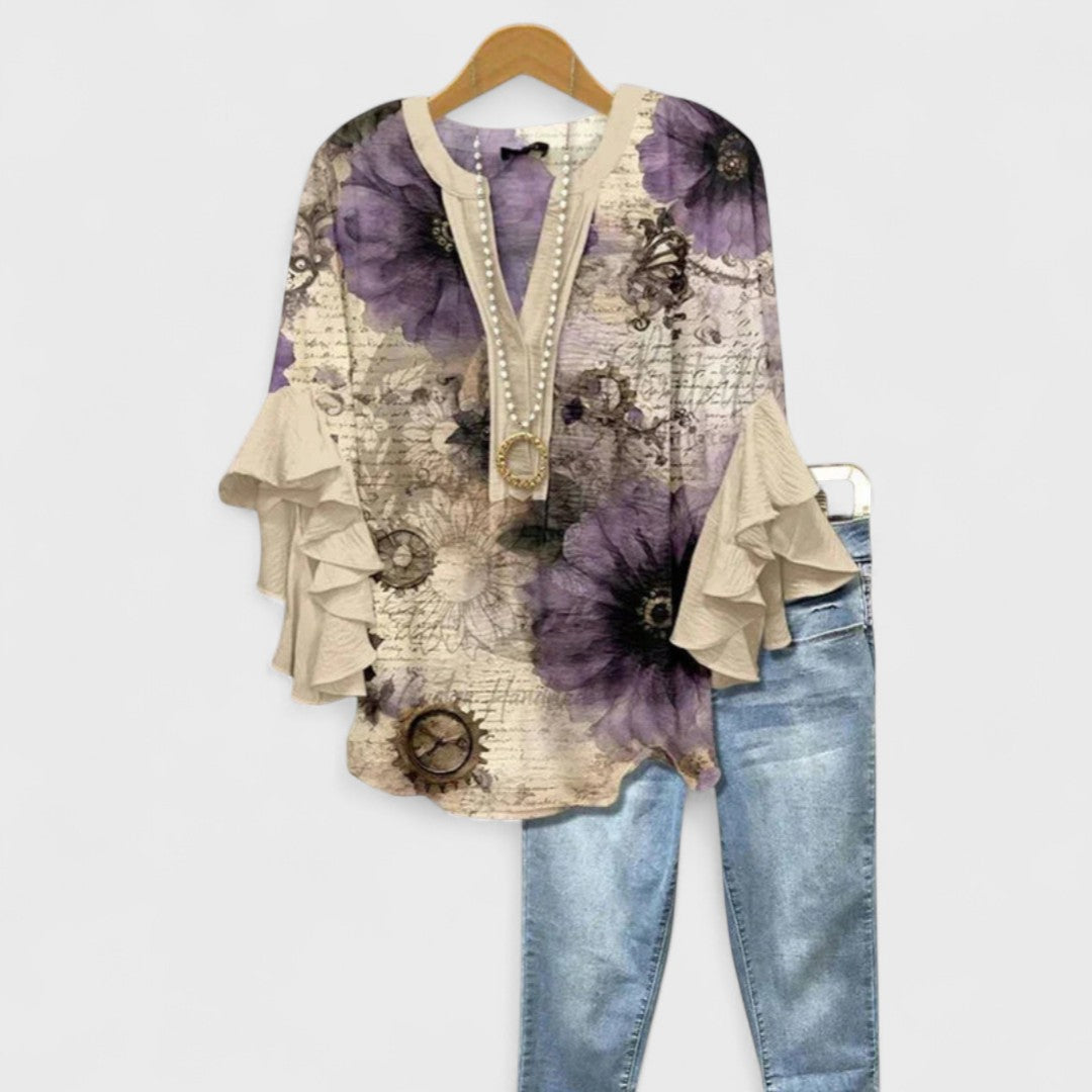 V-Neck Ruffle Sleeve Blouse for Women