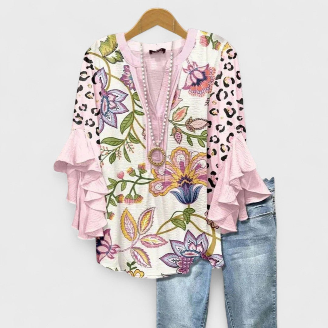 V-Neck Ruffle Sleeve Blouse for Women