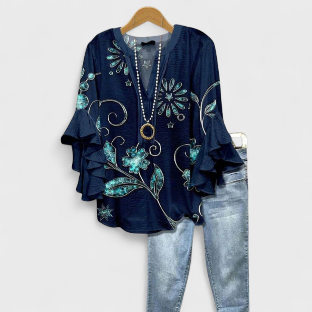 V-Neck Ruffle Sleeve Blouse for Women