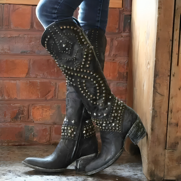 Studded Knee-High Cowboy Boots for Women