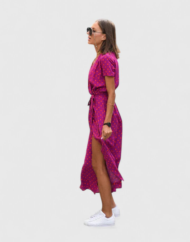 Polka Dot Wrap Midi Dress for Women