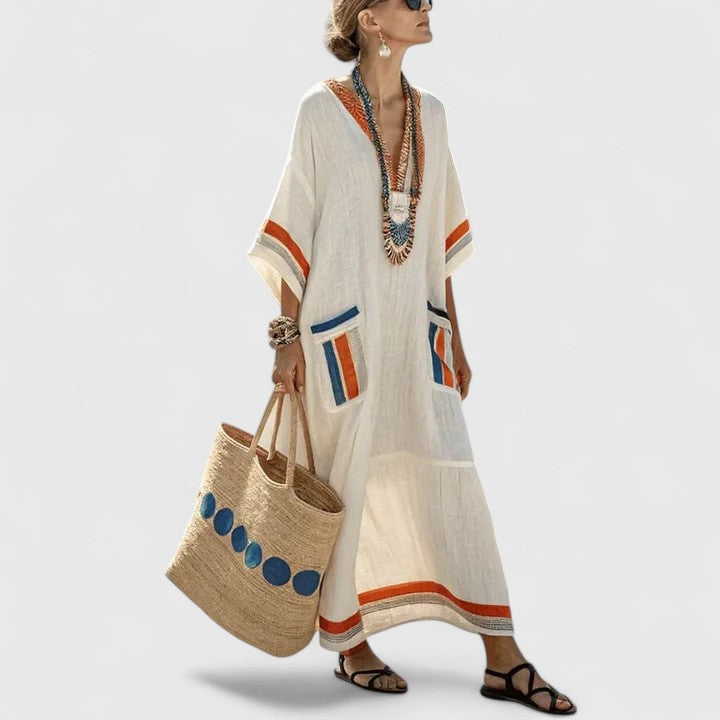 Striped Linen Caftan Dress for Women