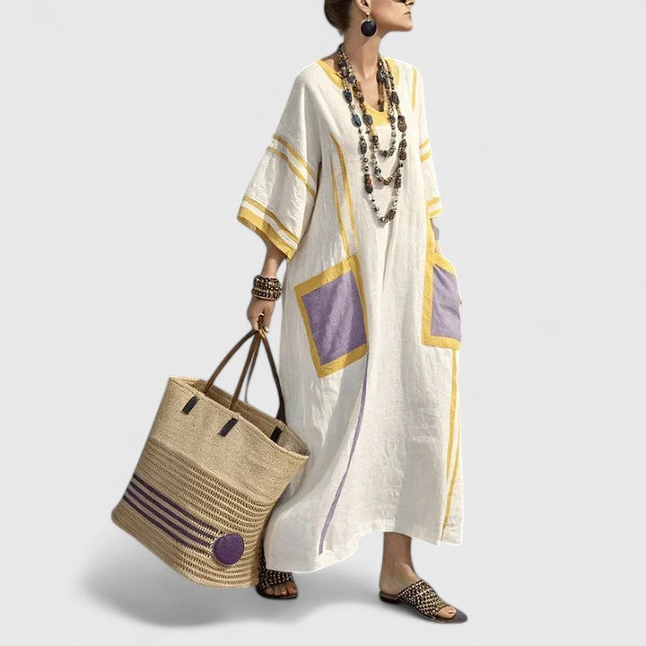 Striped Linen Caftan Dress for Women
