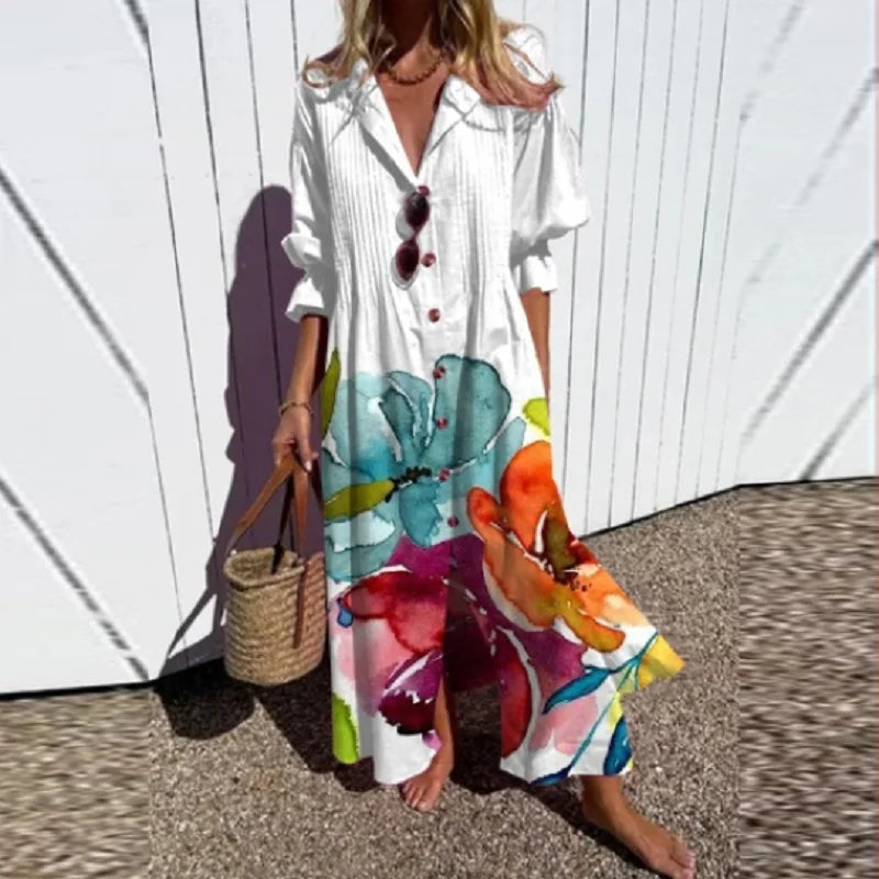 Floral V-Neck Long Sleeve Maxi Dress for Women