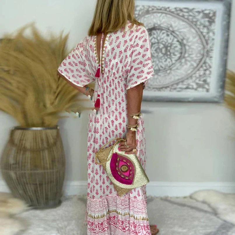 Boho Print Short Sleeve Maxi Dress for Women
