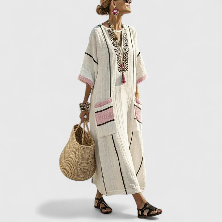 Striped Linen Caftan Dress for Women