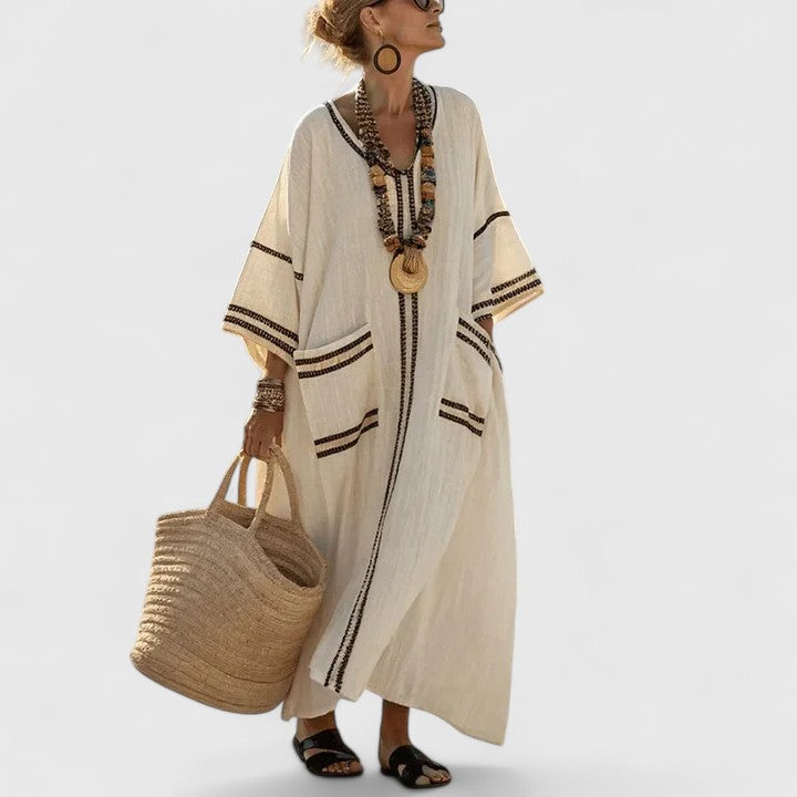 Striped Linen Caftan Dress for Women