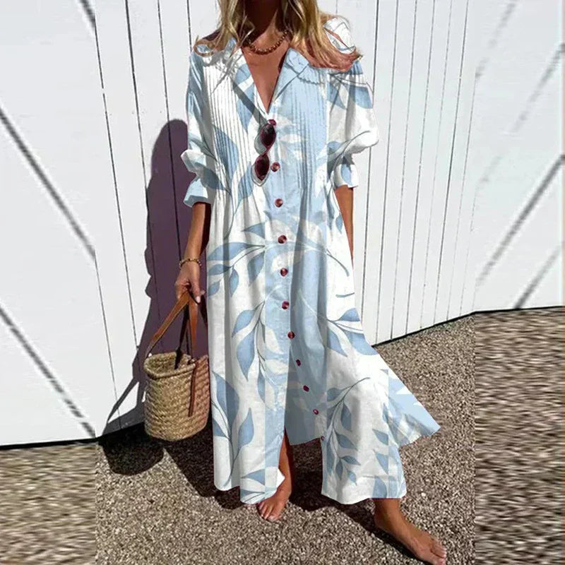 Floral V-Neck Long Sleeve Maxi Dress for Women