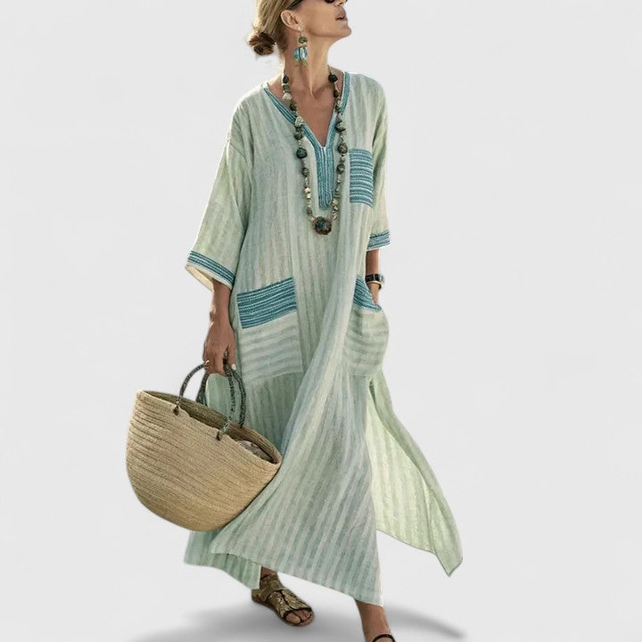 Striped Linen Caftan Dress for Women