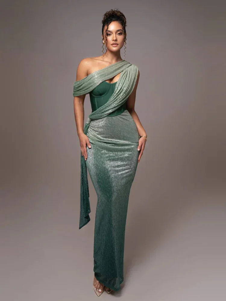 Glitter Backless Evening Maxi Dress for Women
