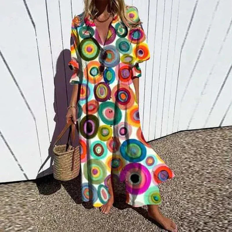 Floral V-Neck Long Sleeve Maxi Dress for Women
