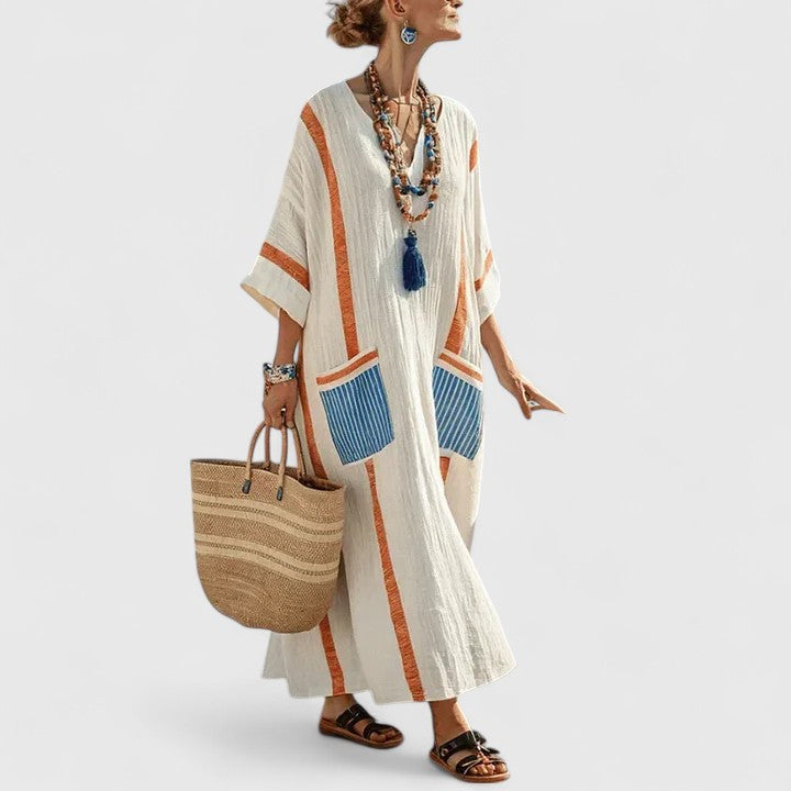 Striped Linen Caftan Dress for Women