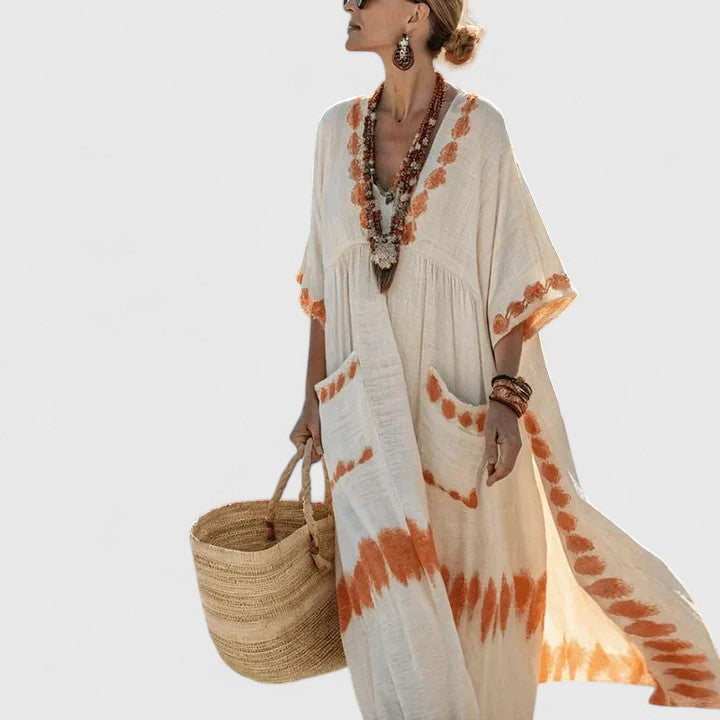 Striped Linen Caftan Dress for Women