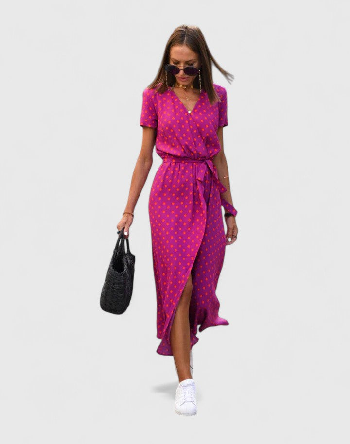 Polka Dot Wrap Midi Dress for Women