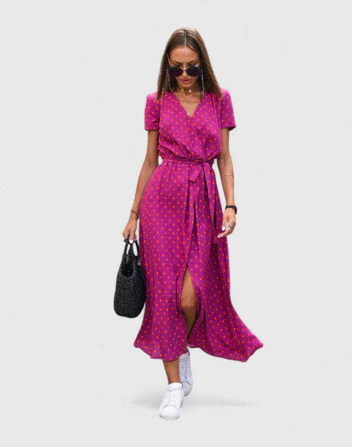 Polka Dot Wrap Midi Dress for Women