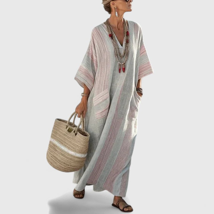 Striped Linen Caftan Dress for Women