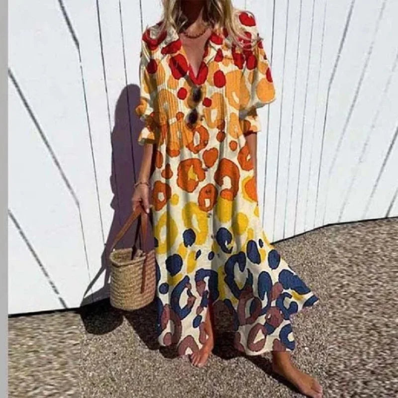 Floral V-Neck Long Sleeve Maxi Dress for Women