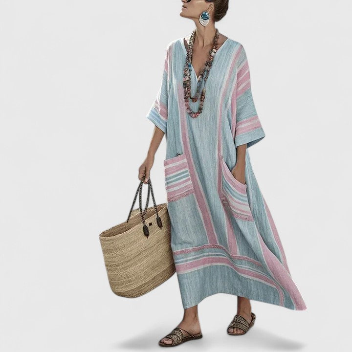 Striped Linen Caftan Dress for Women