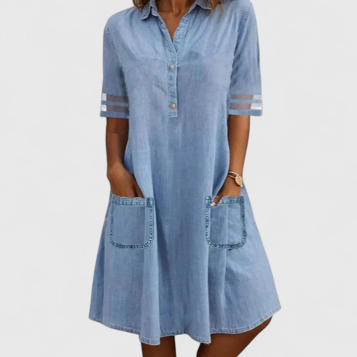 Denim Shirt Dress with Pocket Detail for Women