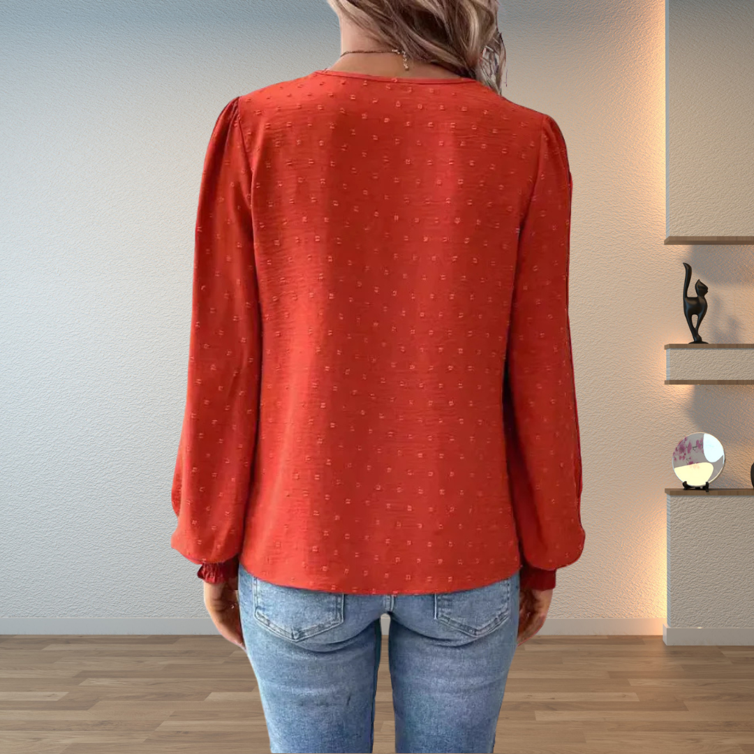 Long Sleeve V-Neck Lace Blouse for Women