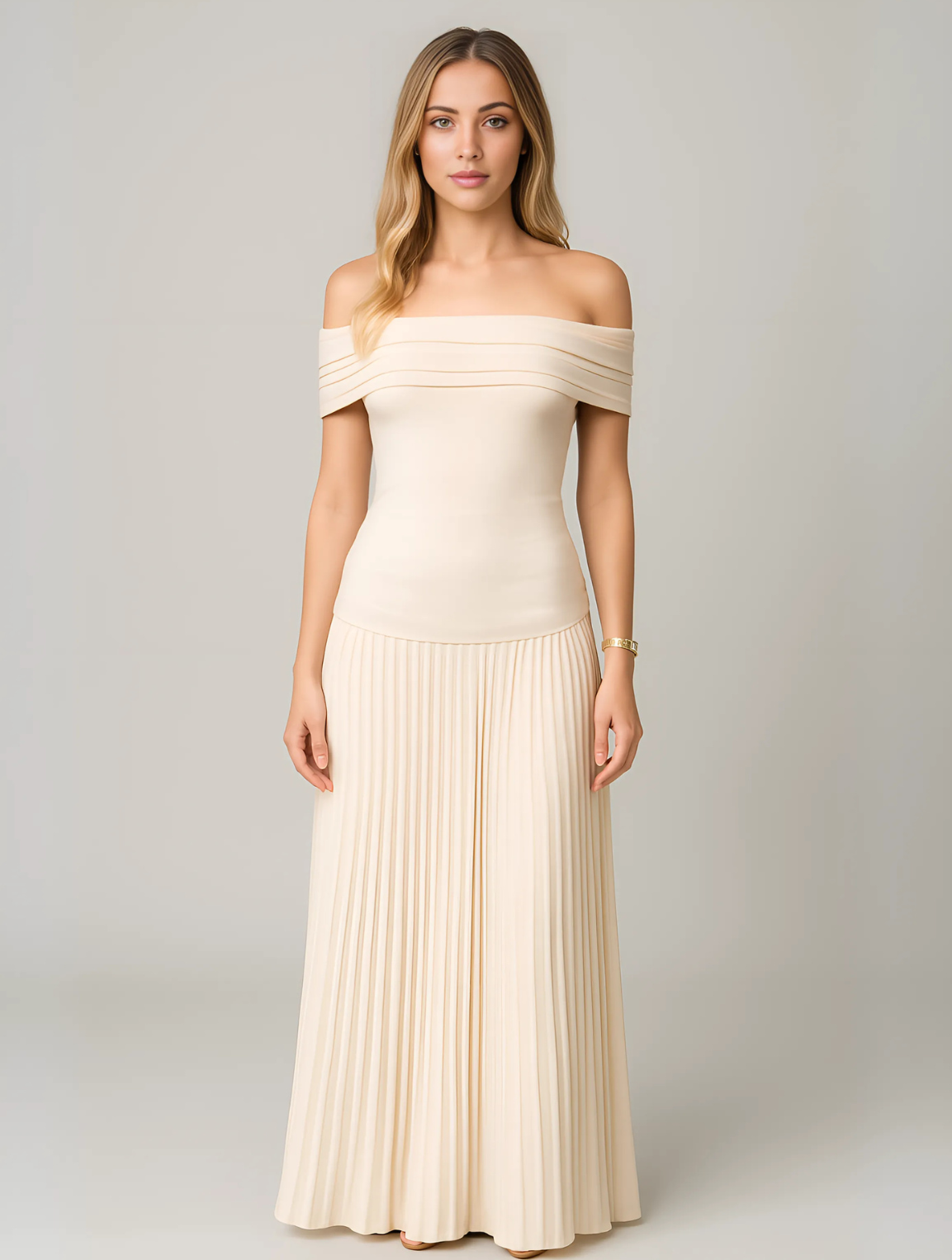 Off-Shoulder Pleated Maxi Dress for Women