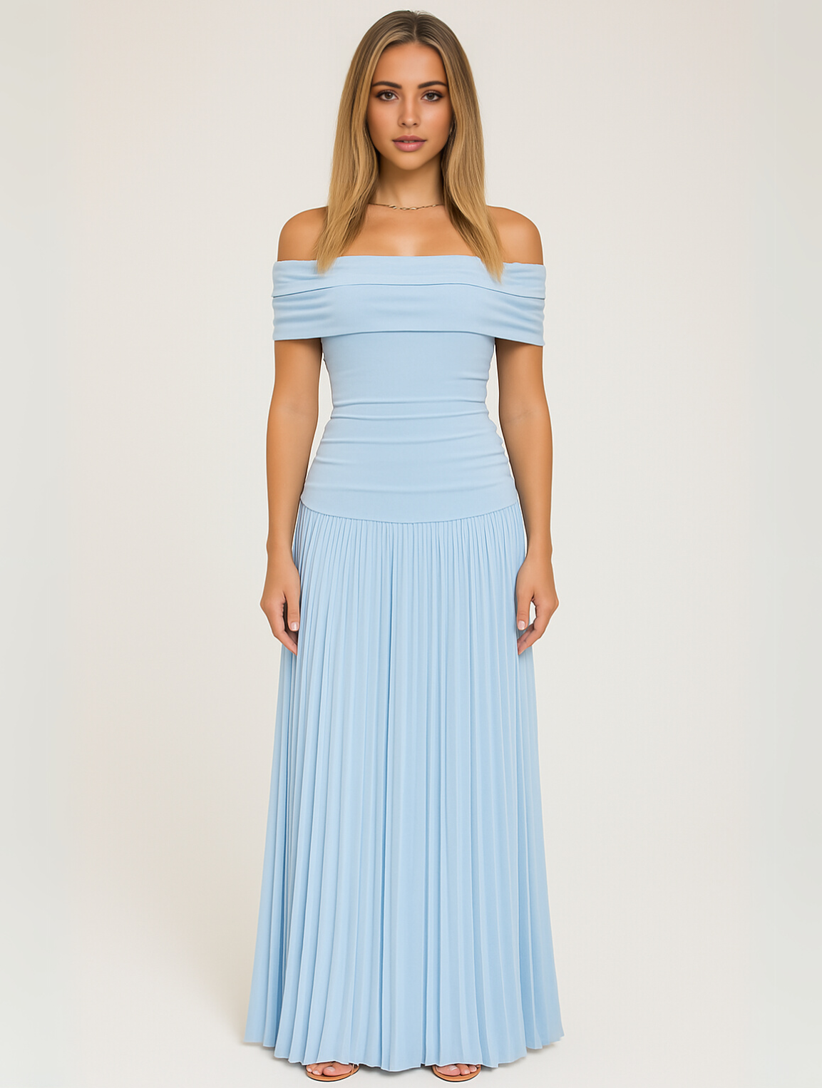 Off-Shoulder Pleated Maxi Dress for Women
